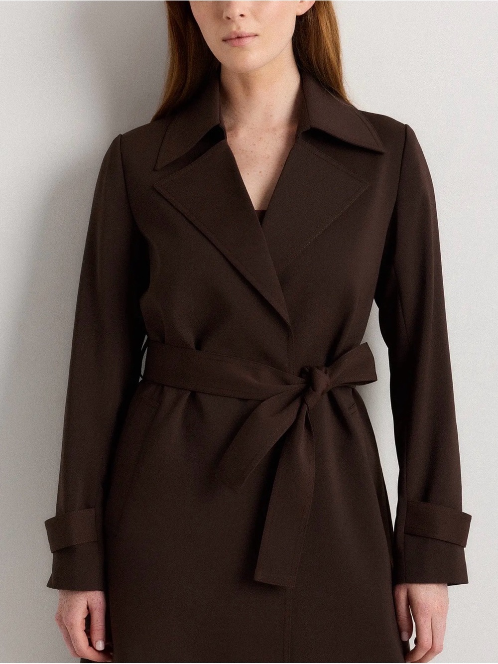 Quince Stretch Crepe Trench Coat XS Coffee Bean Brown Quiet Luxury NWOT - Picture 4 of 7